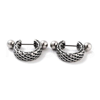 Textured 316 Surgical Stainless Steel Shield Barbell Hoop Earrings EJEW-Z050-57B-AS-1