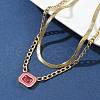 304 Stainless Steel Rhinestone Rectangle Pendant Double Layer Necklaces for Women NJEW-Z070-01G-01-2