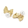 Bowknot Rack Plated Brass & ABS Pearl Stud Earrings for Women EJEW-Z051-01G-2