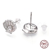 Rhodium Plated 925 Sterling Silver Micro Pave Cubic Zirconia Stud Earring Findings STER-T004-40P-4