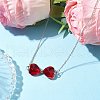 FireBrick Bowknot Glass Pendant Necklaces NJEW-TA00151-2