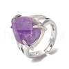 Natural Amethyst Teardrop Adjustable Rings RJEW-K241-03P-15-3