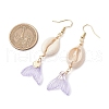 Natural Cowrie Shell Glass Dangle Earrings EJEW-JE06385-04-3