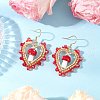Heart with Mushroom Handmade Lampwork Dangle Earrings EJEW-MZ00450-01-1