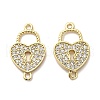Brass Micro Pave Clear Cubic Zirconia Heart Lock Connector Charms KK-M324-14G-1