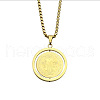 Flat Round with Saint Benedict Pattern 304 Stainless Steel Rotatable Pendant Necklaces for Men FS-WG430D2-02-3