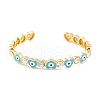 Heart Brass Pave Clear Cubic Zirconia Evil Eye Open Cuff Bangles with Enamel for Women BJEW-S147-06G-02-1
