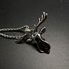 Deer Head Stainless Steel Pave Synthetic Turquoise Pendant Necklaces for Street Fashion CM8612-3