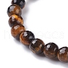 Natural Black Stone & Tiger Eye Round Beads Stretch Bracelet for Women BJEW-JB07293-03-4