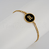 Flat Round with Letter Pattern 304 Stainless Steel Link Bracelets FS-WG4692B-16-1