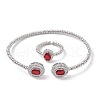 Oval Brass Micro Pave Cubic Zirconia Cuff Bangles & Rings Sets for Women SJEW-R002-03P-02-4