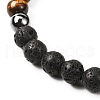 Natural Tiger Eye & Lava Rock & Synthetic Hematitie Beads Stretch Bracelet Set BJEW-JB07030-6