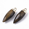 Top Golden Plated Natural Tiger Eye Pointed Pendants G-S359-078A-3