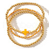 3Pcs Golden Luxury Brass Beaded Gothic Cross Ladies Elastic Bracelet Sets MP9967-5-1