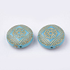 Flat Round with Flower Plating Acrylic Beads PACR-Q102-54E-2