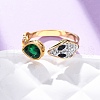 304 Stainless Steel with Rhinestone and Glass Cuff Rings RJEW-Q020-04G-4