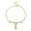 Brass Micro Pave Clear Cubic Zirconia Charm Bracelets for Women BJEW-C083-06G-4