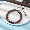 Natural Wenge Wood & Obsidian Round Braided Bead Bracelet BJEW-JB09757-02-2