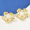 Flower Brass ABS Imitation Pearl Stud Earrings EJEW-M082-08G-4