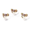Colorful Cubic Zirconia Wheat with Natural Pearl Open Cuff Ring RJEW-F134-04G-4