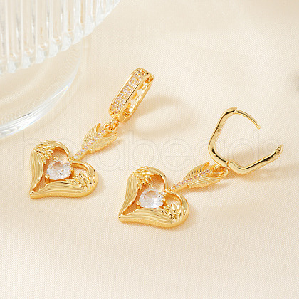 Valentine's Day Brass Clear Cubic Zirconia Heart Hoop Earrings PJ9955-1-1