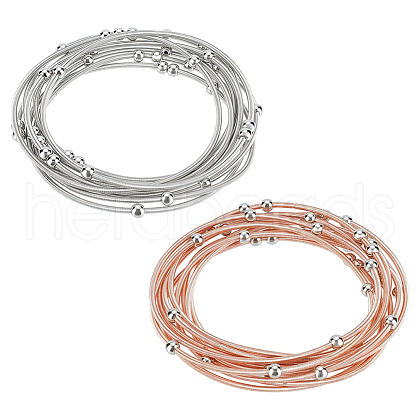 Unicraftale 20Pcs 2 Colors Stainless Steel Satellite Chains Stretch Bracelets Set for Women BJEW-UN0001-35-1