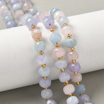 Natural Amethyst & Aquamarine & Madagascar Rose Quartz Beads Strands G-G271-D01-6x8mm-1