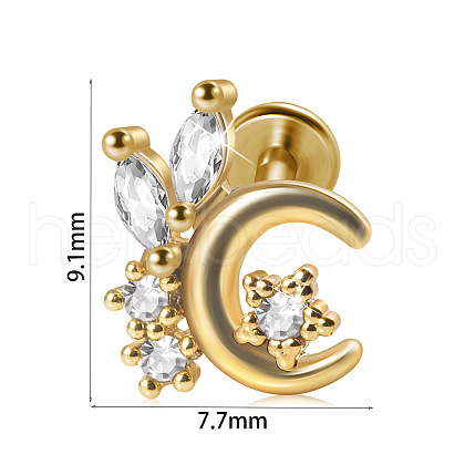 304 Stainless Steel Micro Pave Clear Cubic Zirconia Cartilage Earrings WG369ED-22-1