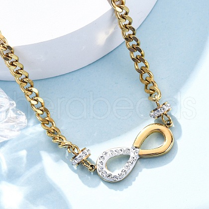 304 Stainless Steel with Polymer Clay Rhinestones Infinity Pendant Necklaces for Women NJEW-Z065-04G-1