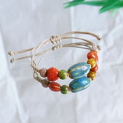 Oval Ceramic Beads Braided Bead Bracelets FS-WGBFE2E-06-1