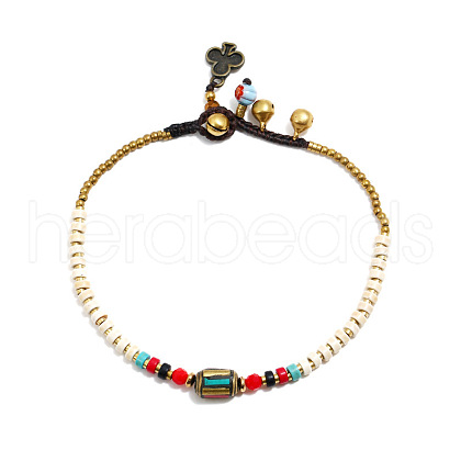 Alloy Column & Dyed Synthetic Turquoise Heishi Braided Beaded Adjustable Anklets for Women FS-WG1CCC6-02-1