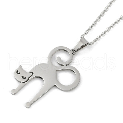 Halloween Series 202 Stainless Steel Cable Chain Cat Shape Pendant Necklaces NJEW-S005-01P-D-1