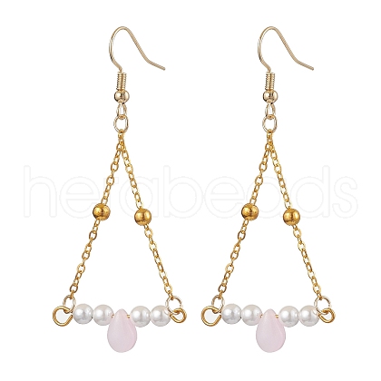 Triangle Iron Chain and Glass Dangle Earrings EJEW-JE05963-01-1