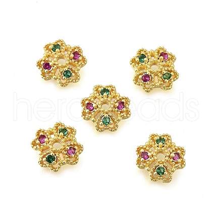 Flower Brass Micro Pave Cubic Zirconia Bead Caps KK-K300-01B-G-1