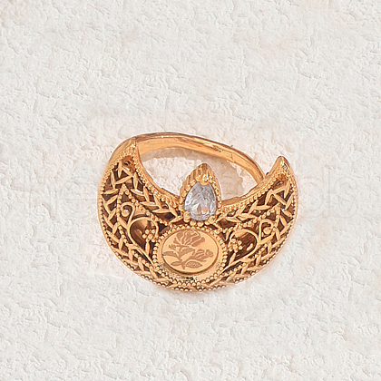 Bohemian Geometric Hollow Half Circle Brass Pave Cubic Zirconia Finger Rings for Women XS3183-1-1