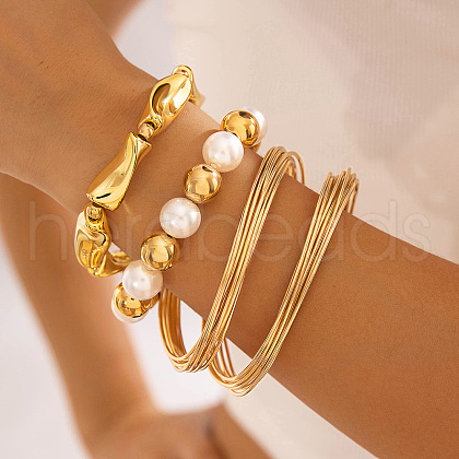 Nuggets Alloy & Iron & CCB Plastic & Plastic Pearl Bangles Set FS-WGB93A7-10-1