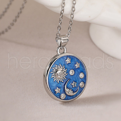 Brass Micro Pave Clear Cubic Zirconia with Enamel Pendant Necklaces NJEW-Z088-03P-01-1