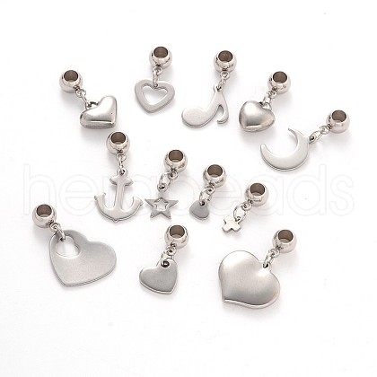 Tarnish Resistant Mixed Shape 304 Stainless Steel European Large Hole Dangle Charms PALLOY-JF00100-1