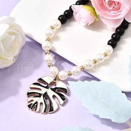 Leaf Alloy Enamel Pendant Necklaces for Women NJEW-JN05350-01-1