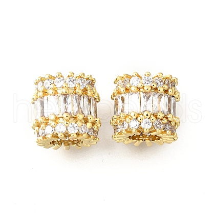 Column Brass Micro Pave Clear Cubic Zirconia European Beads KK-V008-17G-1