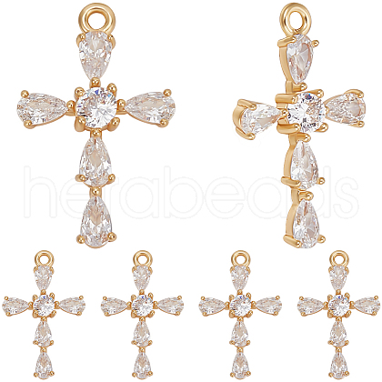 Beebeecraft 10Pcs Brass Clear Cubic Zirconia Pendants KK-BBC0015-95-1