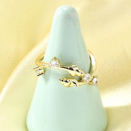 Ocean Theme Brass Micro Pave Cubic Zirconia Cuff Rings for Women RJEW-F184-17A-G-1