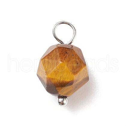 Faceted Natural Tiger Eye Star Cut Round Charms PALLOY-JF01694-01-S-1