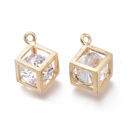 Hollow Brass Micro Clear Cubic Zirconia Charms ZIRC-H101-01G-1