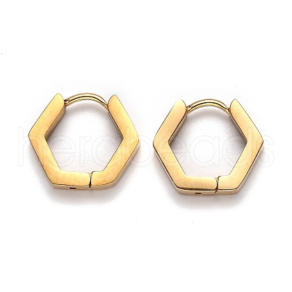 304 Stainless Steel Hexagon Huggie Hoop Earrings STAS-J033-03A-G-1