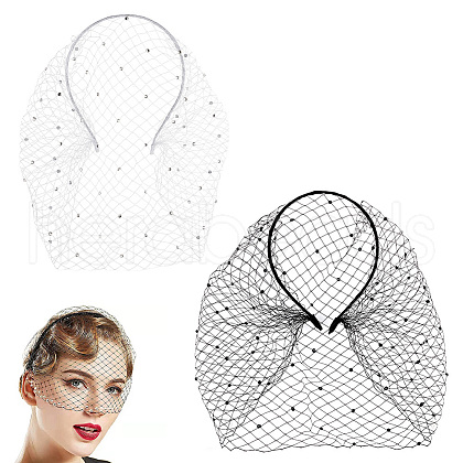 AHADERMAKER 2Pcs 2 Colors Bridal Rhinestone Mesh Veil Cloth Hair Bands DIY-GA0007-03-1