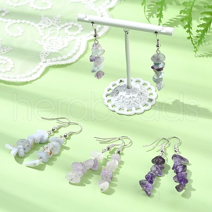Natural Amethyst & Fluorite & Blue Lace Agate Chip Dangle Earrings Set for Women EJEW-JE06245-04-1