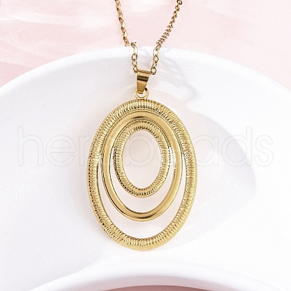 Triple Oval 304 Stainless Steel Pendant Necklaces NJEW-M096-31G-1