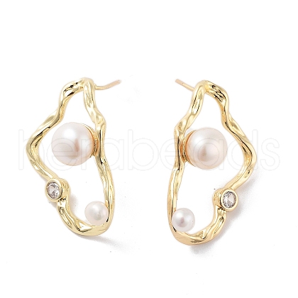 Nuggest Natural Pearl Stud Earrings EJEW-P256-62G-1