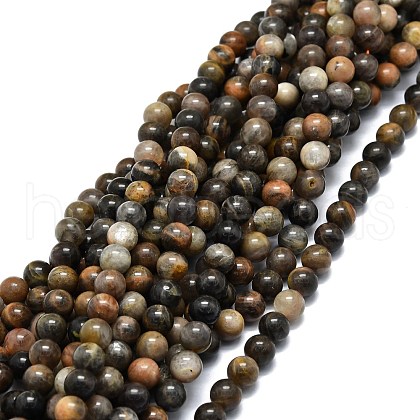 Natural Black Sunstone Beads Strands G-E576-01B-1